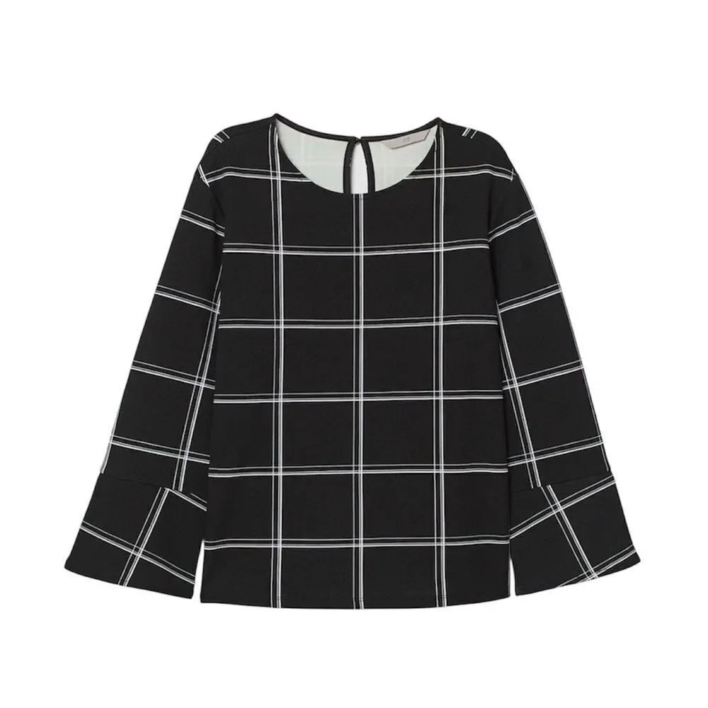 H&M Black and White Plaid Blouse EUC